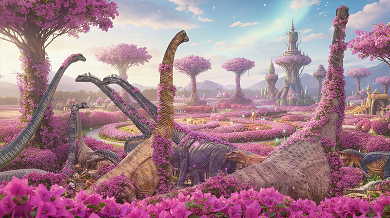 ประกวดภาพ AI Image และ AI Art Contest 2026 of abstract plant forms in a surreal, vibrant display of nature and science